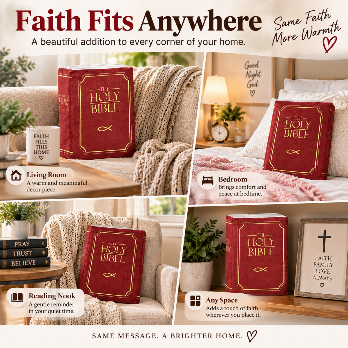 📖 Faith-Inspired Bible Pillow – Soft Book-Shaped Cushion for Home & Gifting
