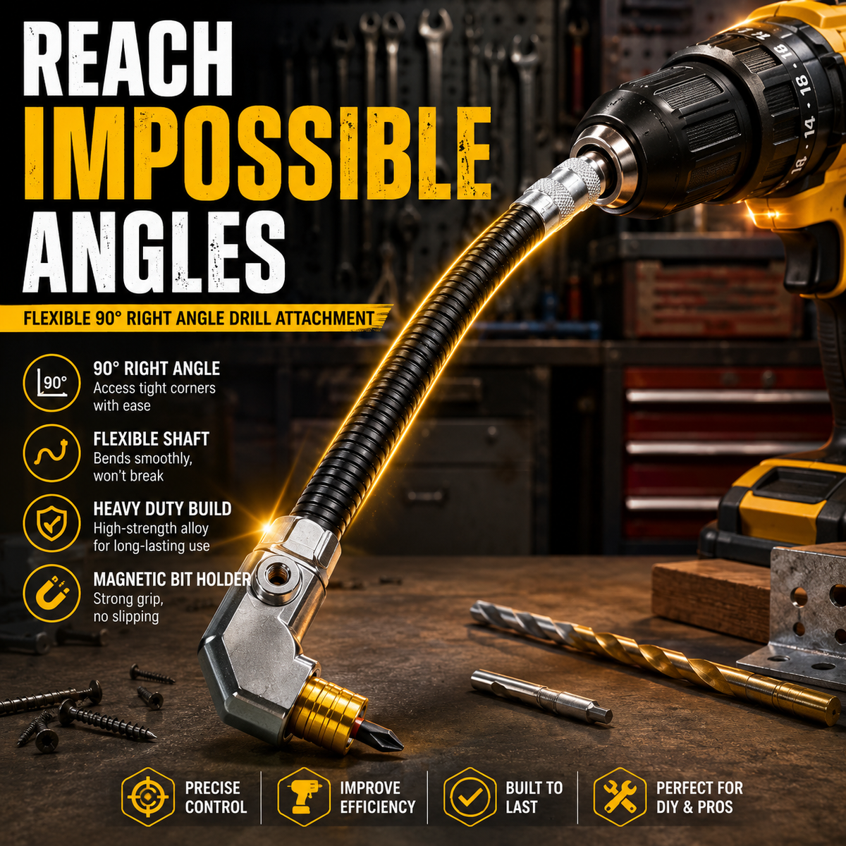🔧 Flexible 90° Drill Adapter – Reach Screws Your Drill Can’t