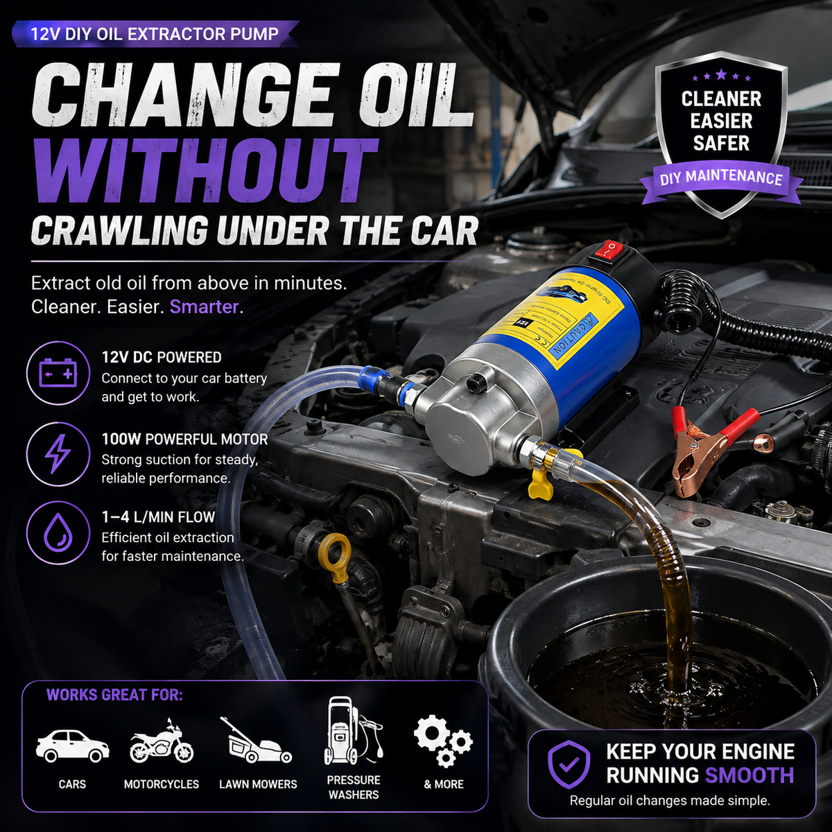 🚗🔧Oil Pump 12V 100W, Oil Extractor Pump for Engine Oil Change