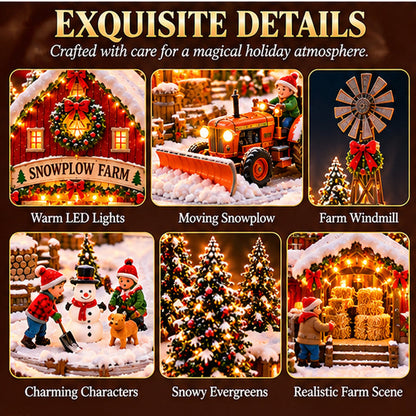 🚜❄️ Christmas Snowplow Farm Village™ – Lighted Winter Farm Scene with Moving Snowplow Tractor & Red Barn
