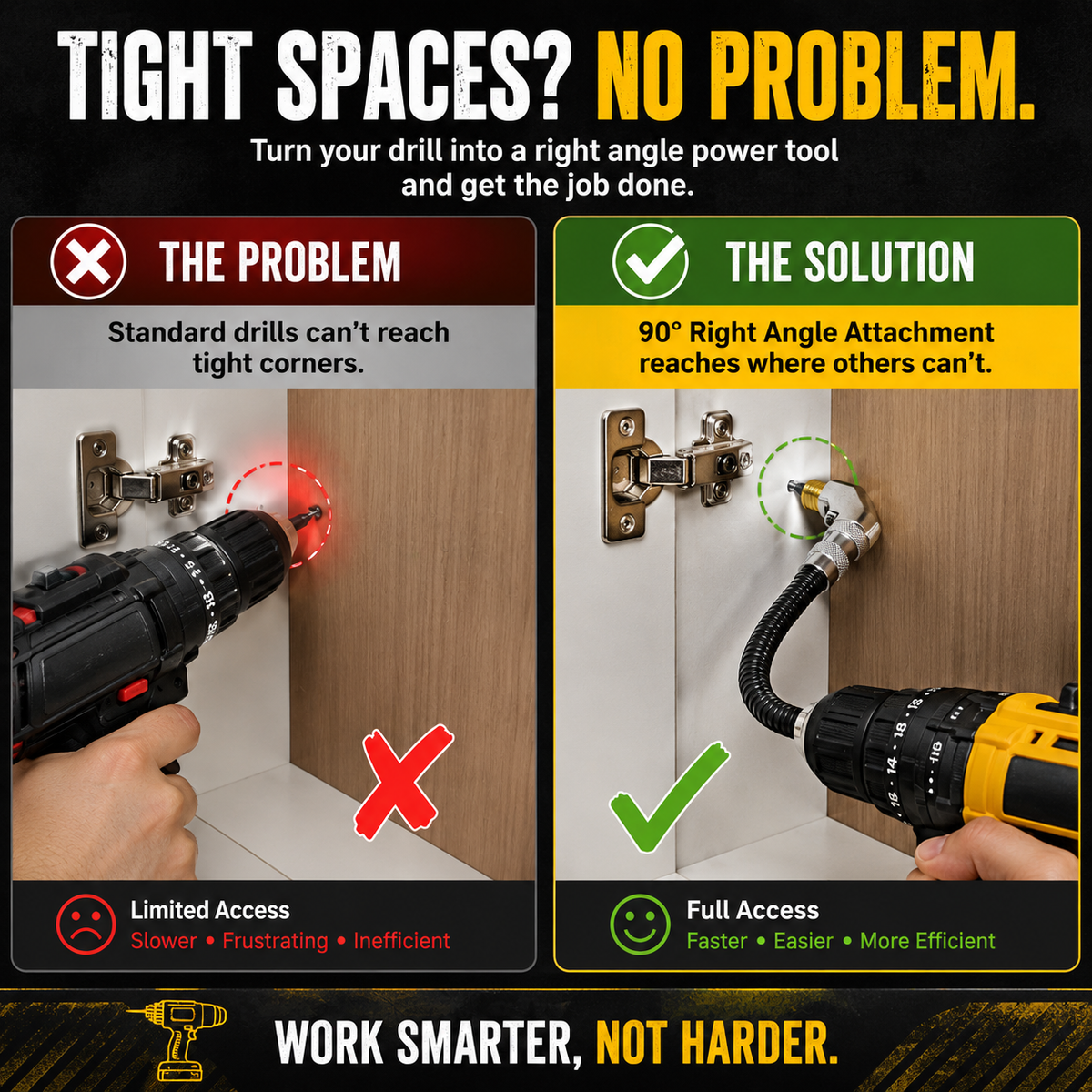 🔧 Flexible 90° Drill Adapter – Reach Screws Your Drill Can’t