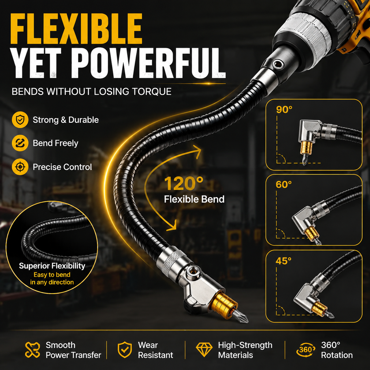 🔧 Flexible 90° Drill Adapter – Reach Screws Your Drill Can’t