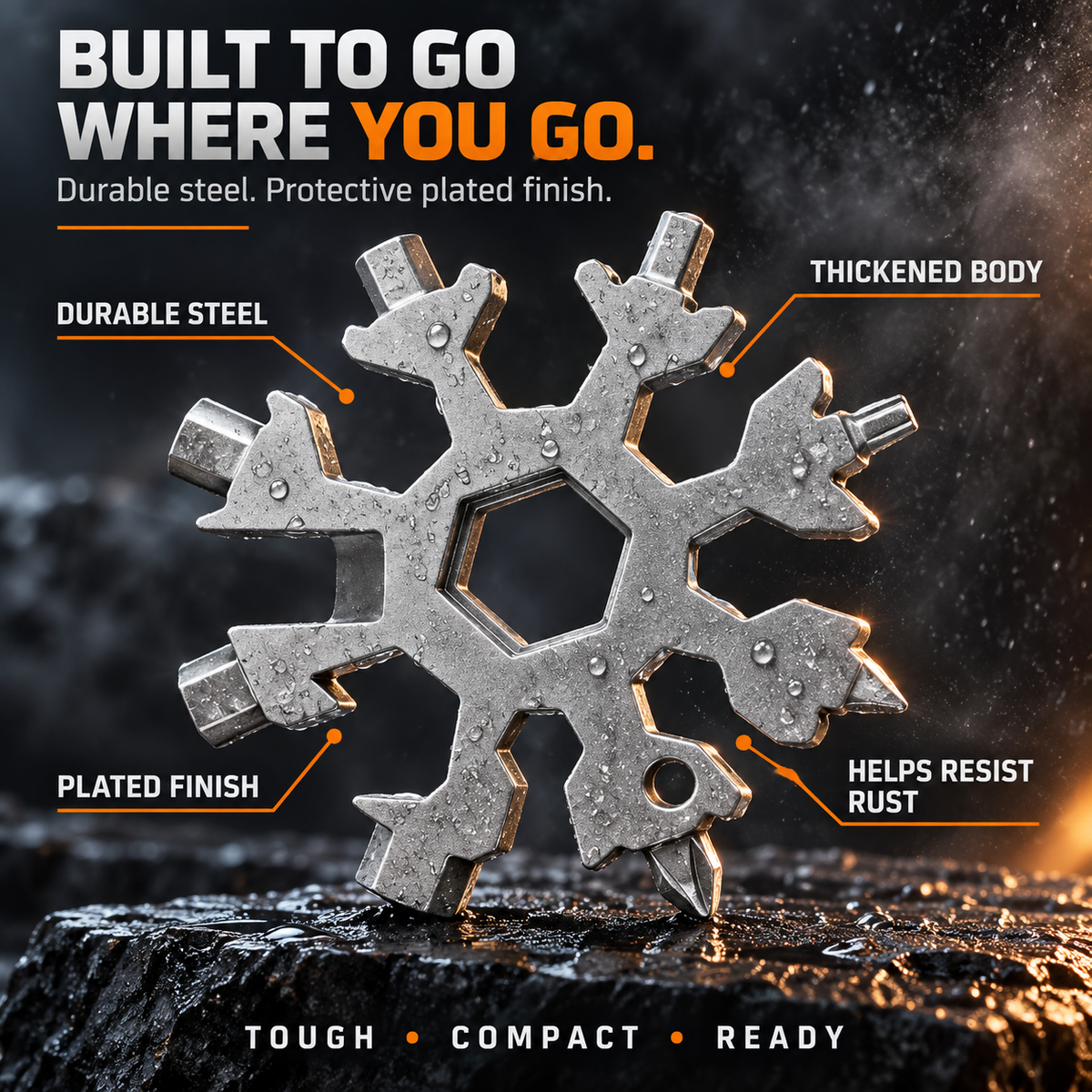 ❄️ 18-in-1 Snowflake Multi-Tool – Pocket-Sized Wrench, Screwdriver & EDC Tool