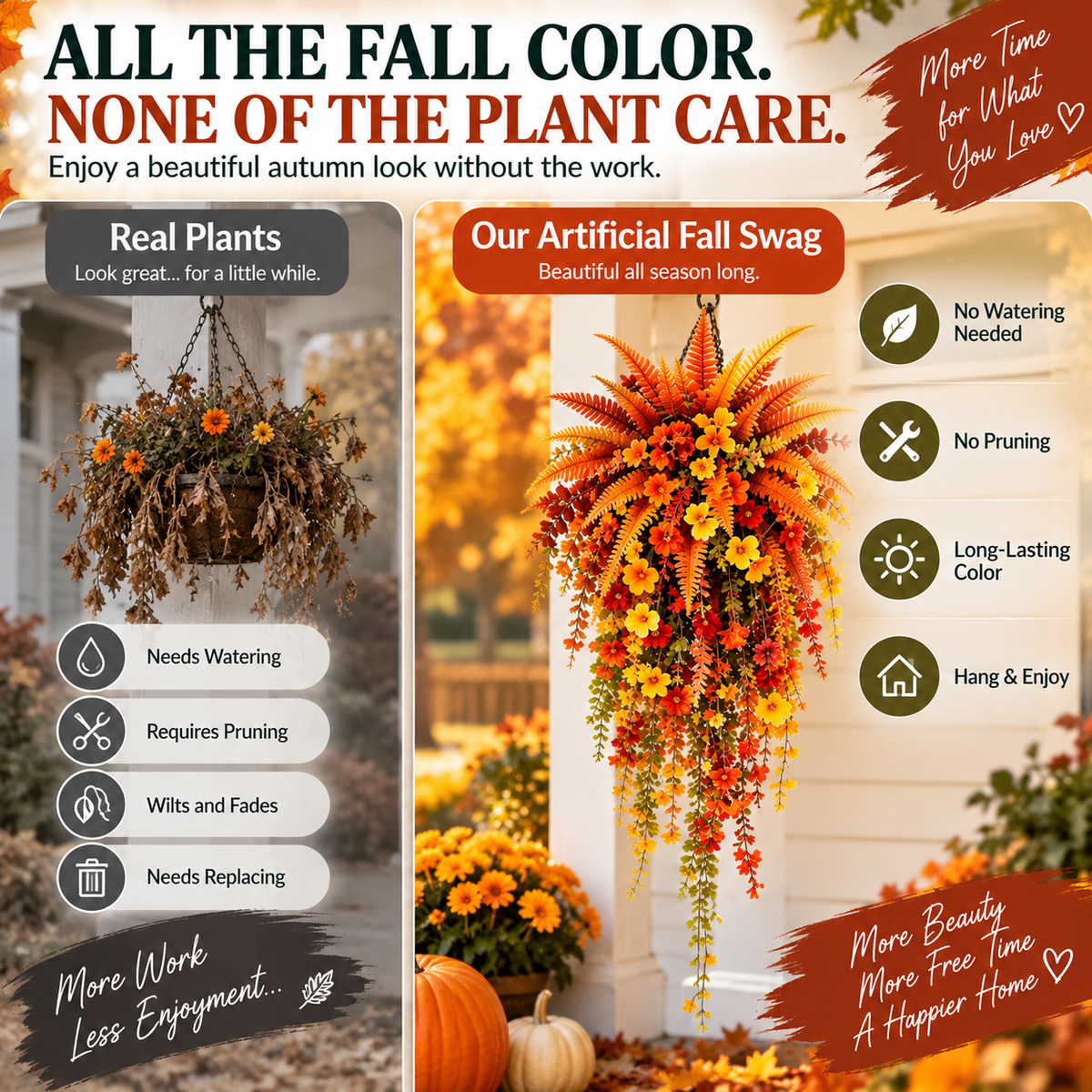 FALL PORCH FAVORITE | Cascading Artificial Fern Swag – Autumn Hanging Decor for Entryways, Columns & Gates