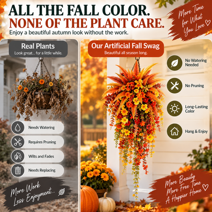FALL PORCH FAVORITE | Cascading Artificial Fern Swag – Autumn Hanging Decor for Entryways, Columns & Gates