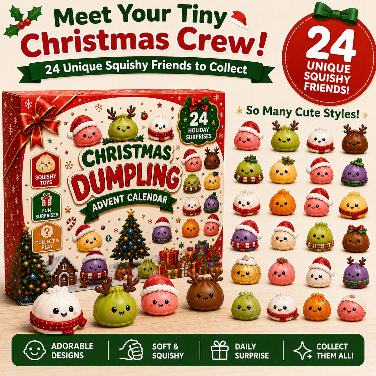 🎅 24 Days of Mini Squishies – Christmas Advent Calendar with Daily Surprises