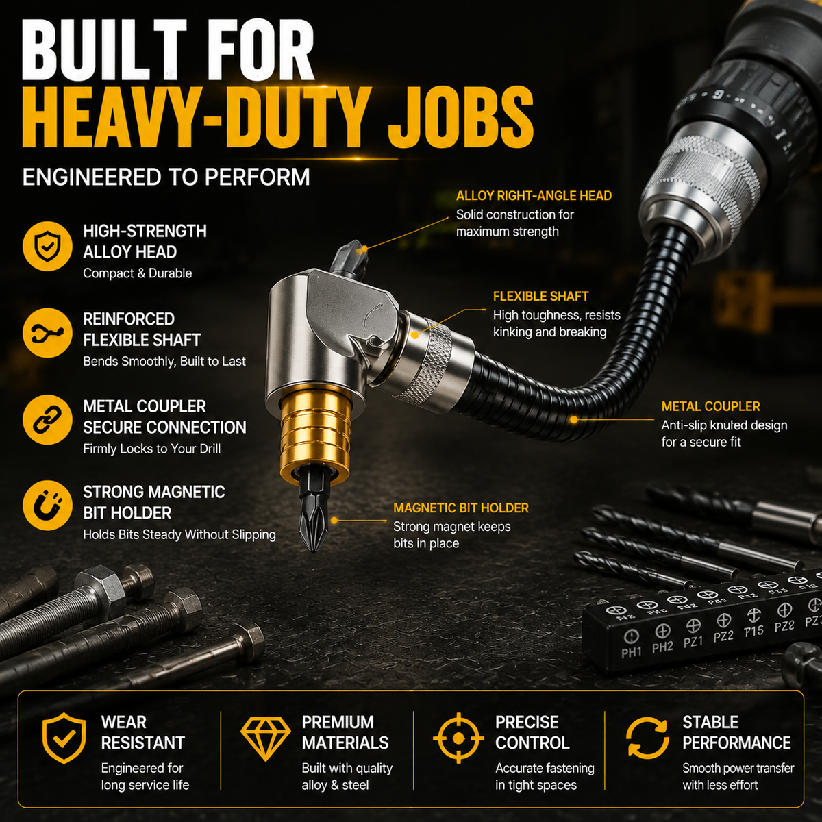 🔧 Flexible 90° Drill Adapter – Reach Screws Your Drill Can’t