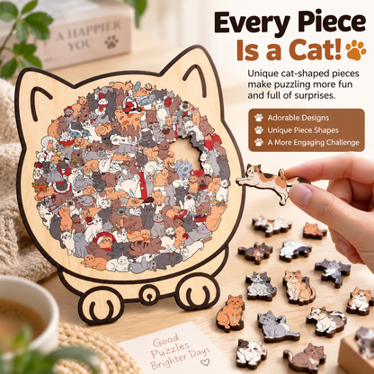 🐱 Cat-Shaped Wooden Puzzle – Relaxing Screen-Free Fun for Home & Gifting
