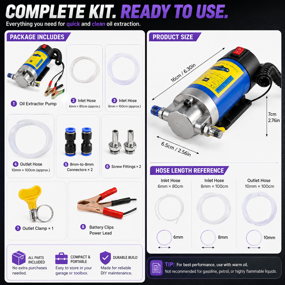 🚗🔧Oil Pump 12V 100W, Oil Extractor Pump for Engine Oil Change