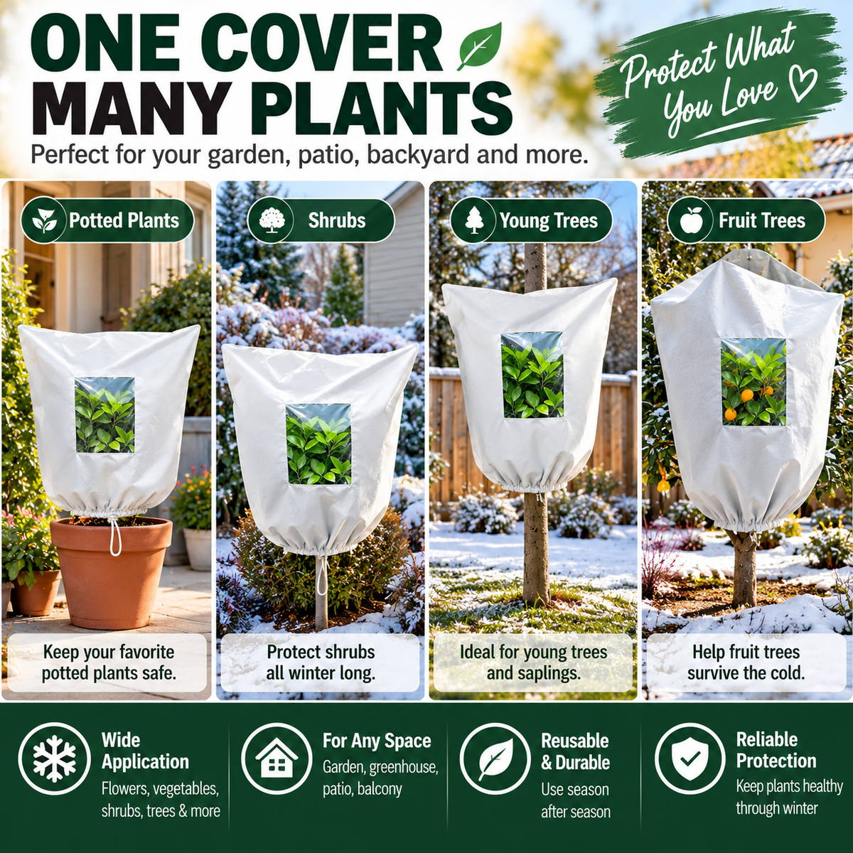 🌿 WINTER GARDEN ESSENTIAL | Plant Frost Protection Cover – Breathable Reusable Cover for Shrubs, Pots & Young Trees！