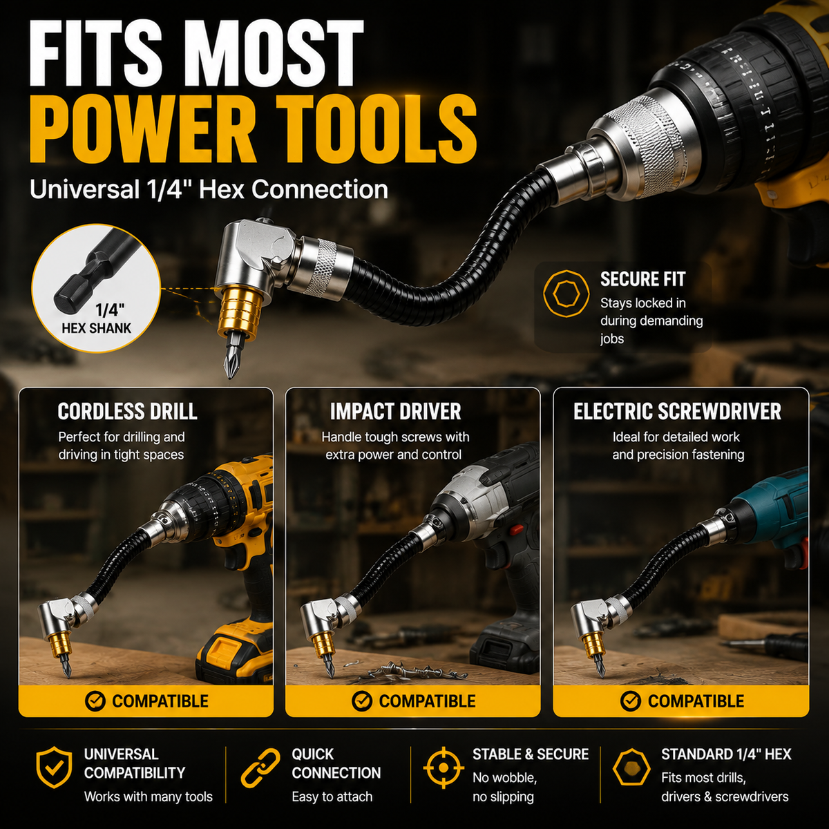 🔧 Flexible 90° Drill Adapter – Reach Screws Your Drill Can’t