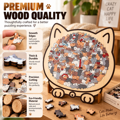 🐱 Cat-Shaped Wooden Puzzle – Relaxing Screen-Free Fun for Home & Gifting