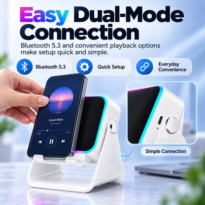 🎵 RGB Induction Speaker Phone Stand – Bluetooth 5.3, 5000mAh Battery & Ambient Light