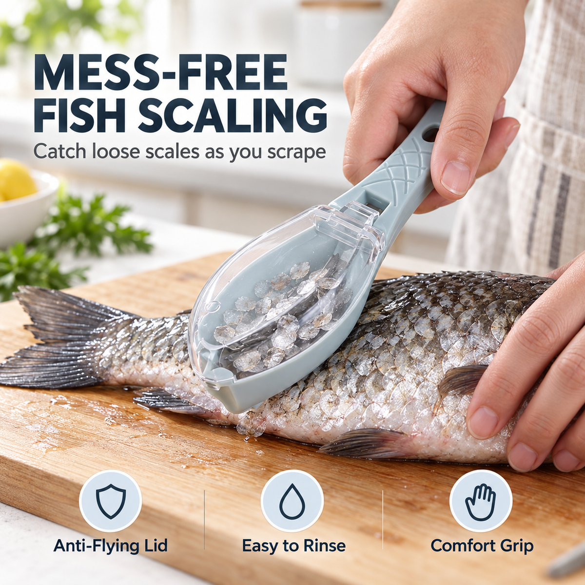 🐟 Mess-Free Fish Scaler with Lid – Catch Scales While You Scrape