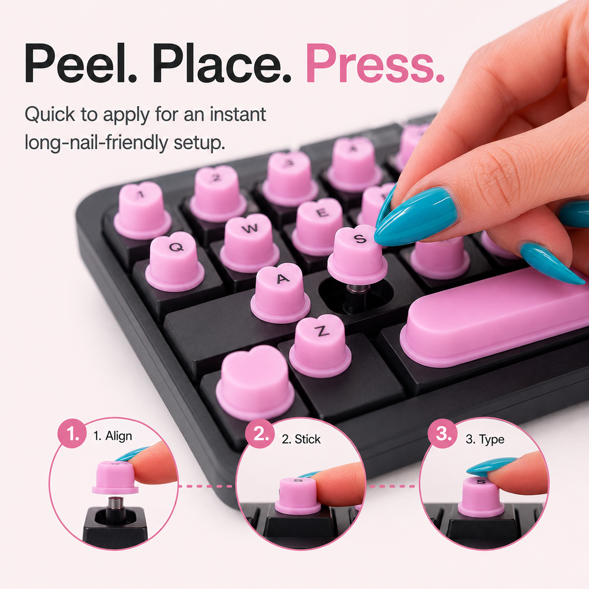 💅 Long Nail Keyboard Key Toppers – Cute Raised Silicone Typing Accessories