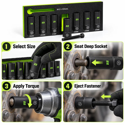 🔩 26-Pc Deep Socket Extractor Bundle — 4–25mm Metric, 1/4', 3/8' & 1/2' Drive