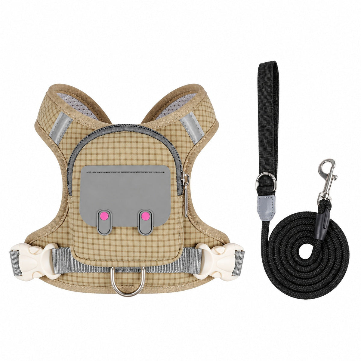 🐶 Dog Backpack Harness & Leash Set – Breathable Walking Vest with Storage Pocket