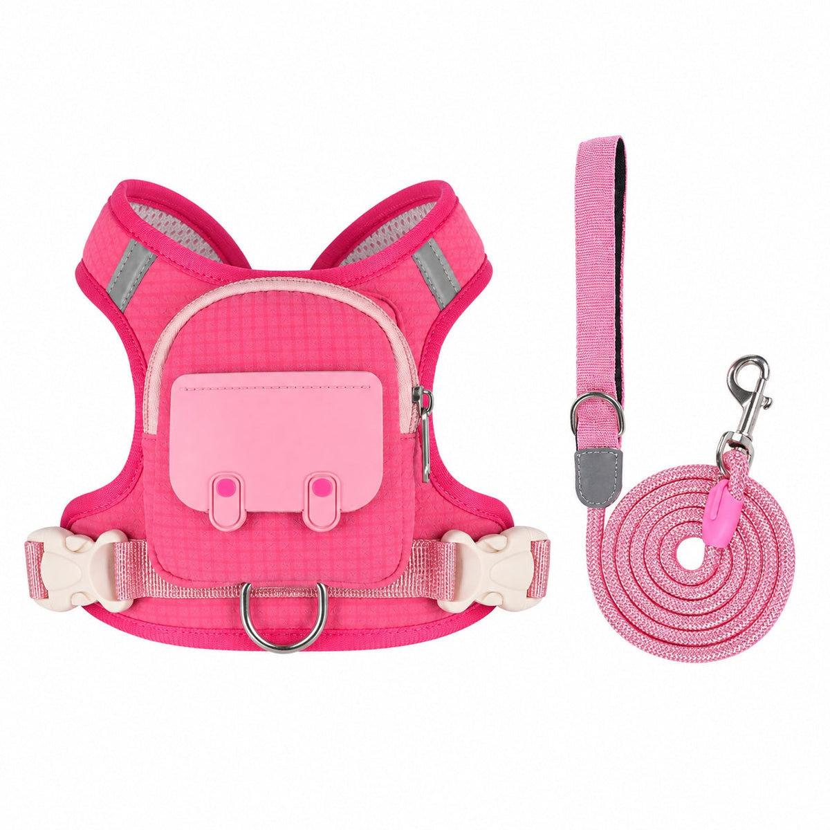 🐶 Dog Backpack Harness & Leash Set – Breathable Walking Vest with Storage Pocket