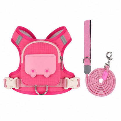 🐶 Dog Backpack Harness & Leash Set – Breathable Walking Vest with Storage Pocket
