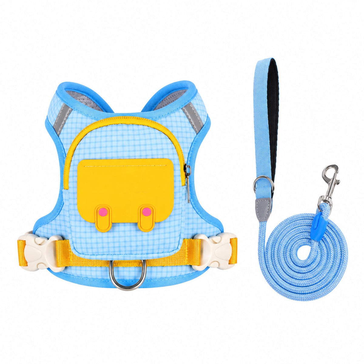 🐶 Dog Backpack Harness & Leash Set – Breathable Walking Vest with Storage Pocket