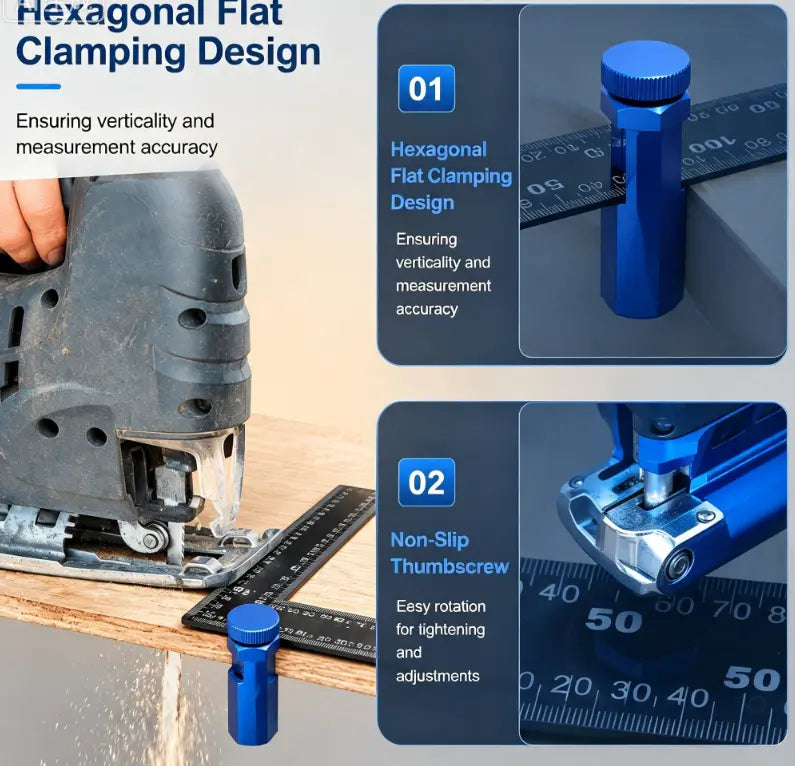 📐🔩Tall Stair Gauges for Framing Square – Hexagonal Stable Lock with Holder & Hook for Carpentry & Circular Saw