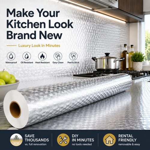 🏠 Peel & Stick Kitchen Makeover Film – Waterproof DIY Countertop & Cabinet Cover
