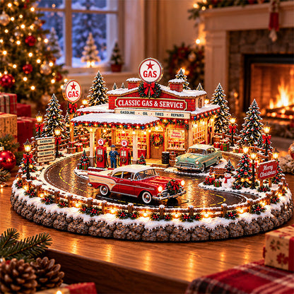 🚗🎄 Christmas Classic Gas Station Village™ – Lighted Vintage American Gas Station with Classic Cars