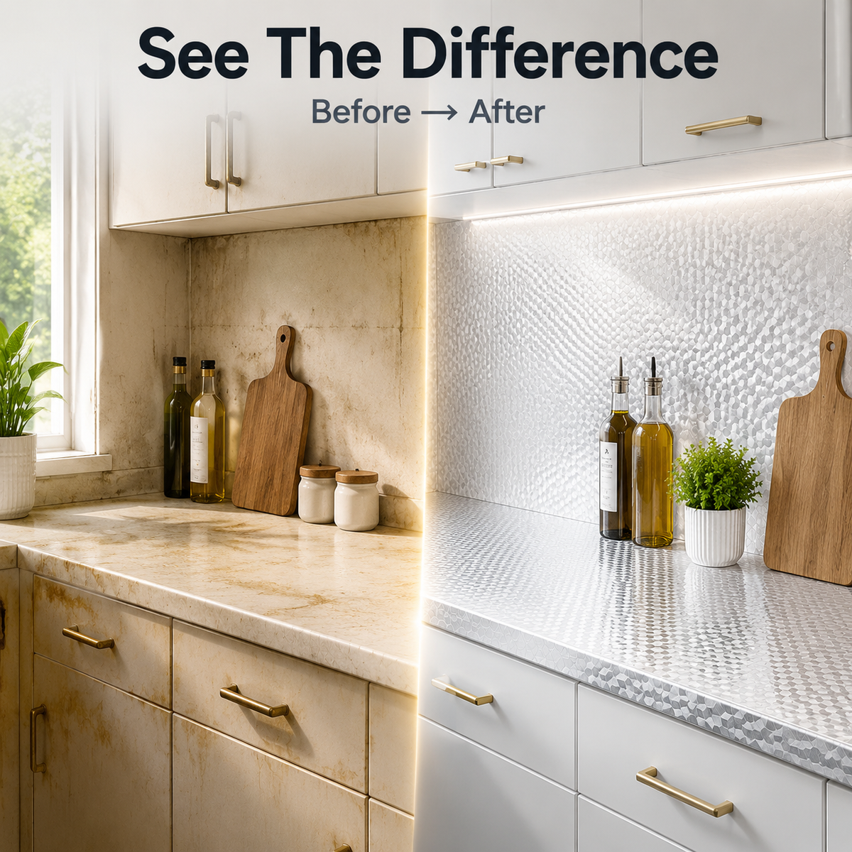 🏠 Peel & Stick Kitchen Makeover Film – Waterproof DIY Countertop & Cabinet Cover