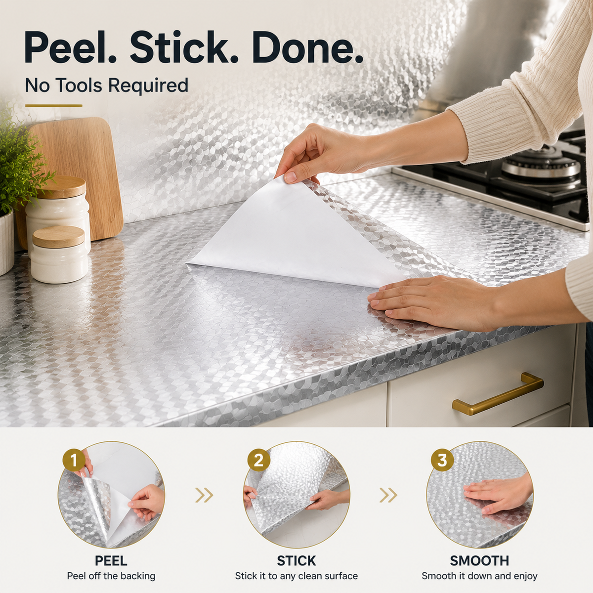 🏠 Peel & Stick Kitchen Makeover Film – Waterproof DIY Countertop & Cabinet Cover