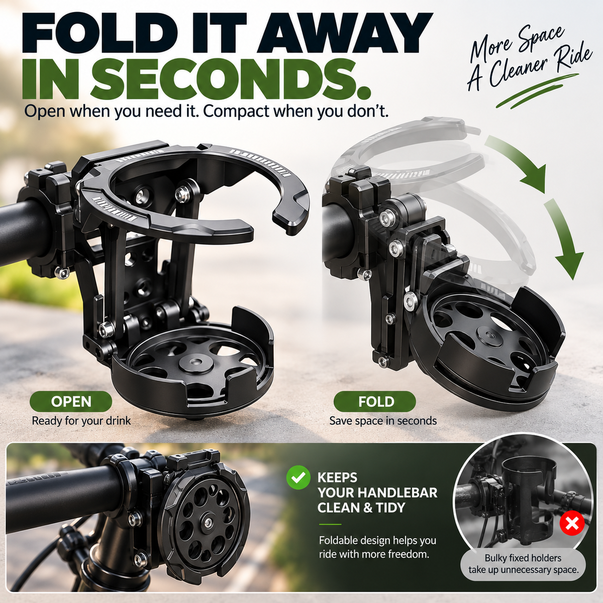 🚴 Foldable 360° Rotating Bike Cup Holder – Adjustable Drink Mount for Bikes, Scooters & Strollers