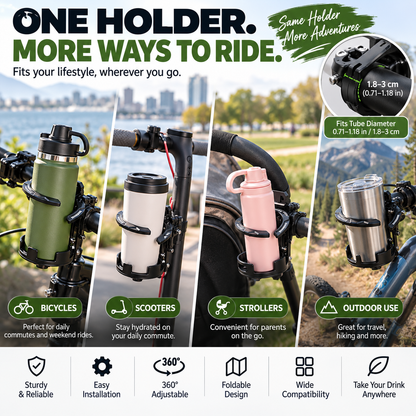 🚴 Foldable 360° Rotating Bike Cup Holder – Adjustable Drink Mount for Bikes, Scooters & Strollers