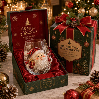 🎅✨Magical Christmas 3D Glass Cup Collection – Santa, Reindeer, Snowman & Christmas Tree