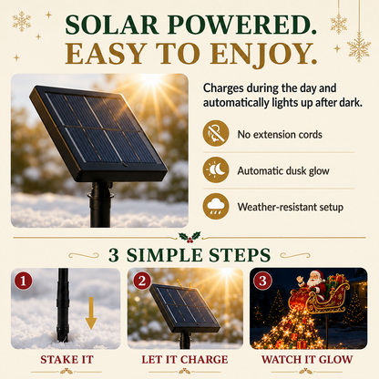 🎅 Santa’s Flying Sleigh Solar Garden Light – Cascading Christmas Gift Display
