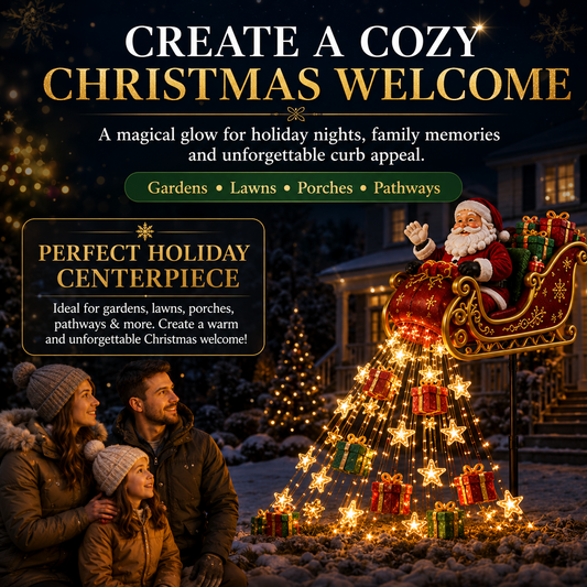 🎅 Santa’s Flying Sleigh Solar Garden Light – Cascading Christmas Gift Display