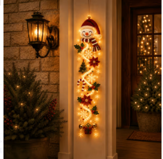 🎄MerryCascade™ Glowing Christmas Door Hanger | 6 Festive Lighted Designs with Warm Glow, Dimensional Details & Space-Saving Vertical Décor