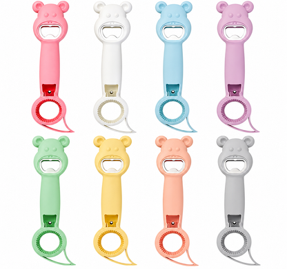 🐻 4-in-1 Bear-Shaped Opener – Open Bottle Caps, Pull Tabs & Jar Lids with Less Hassle