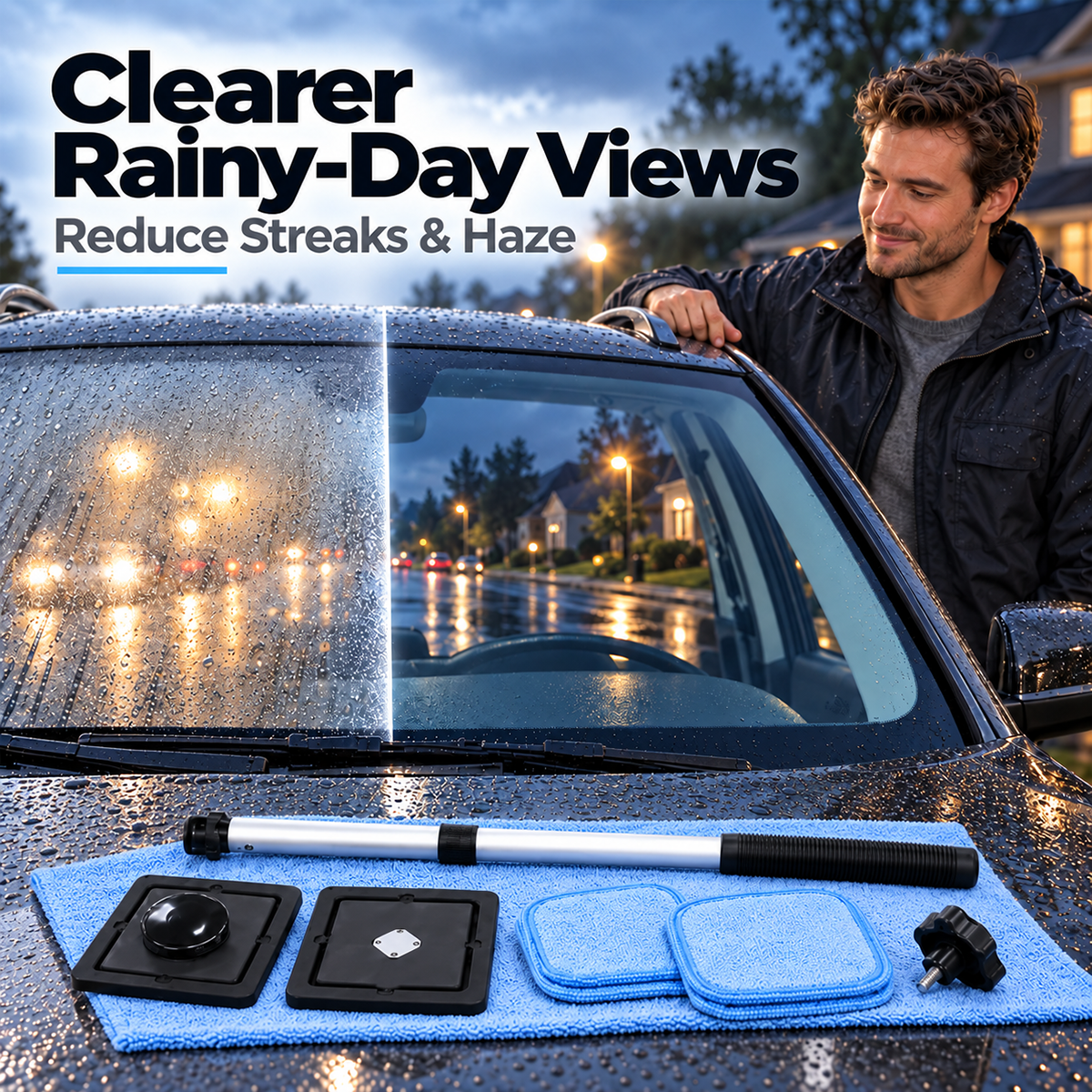 🚗✨Dual Magnetic Car Windshield Cleaner | Streak-Free Auto Glass Cleaning Kit