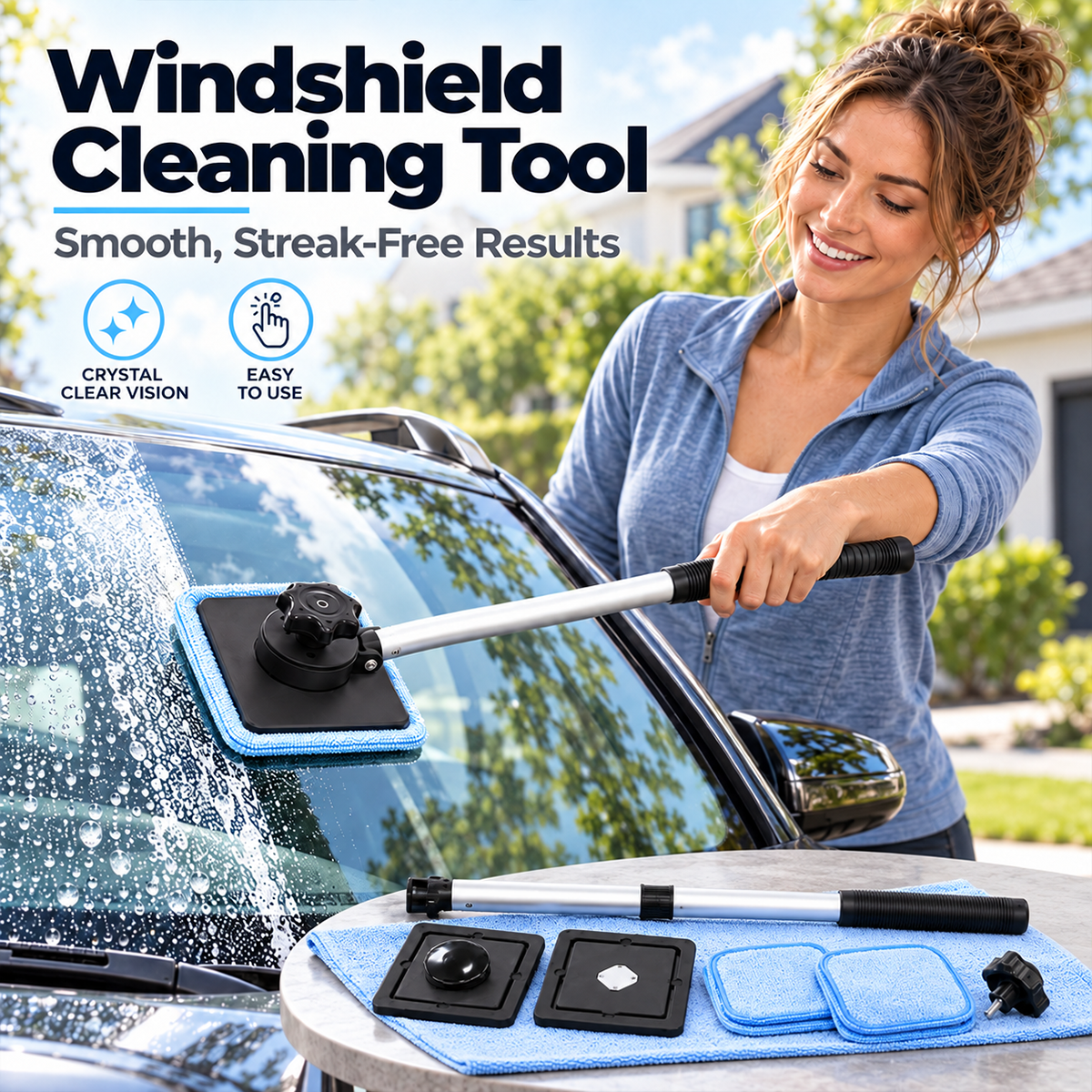 🚗✨Dual Magnetic Car Windshield Cleaner | Streak-Free Auto Glass Cleaning Kit