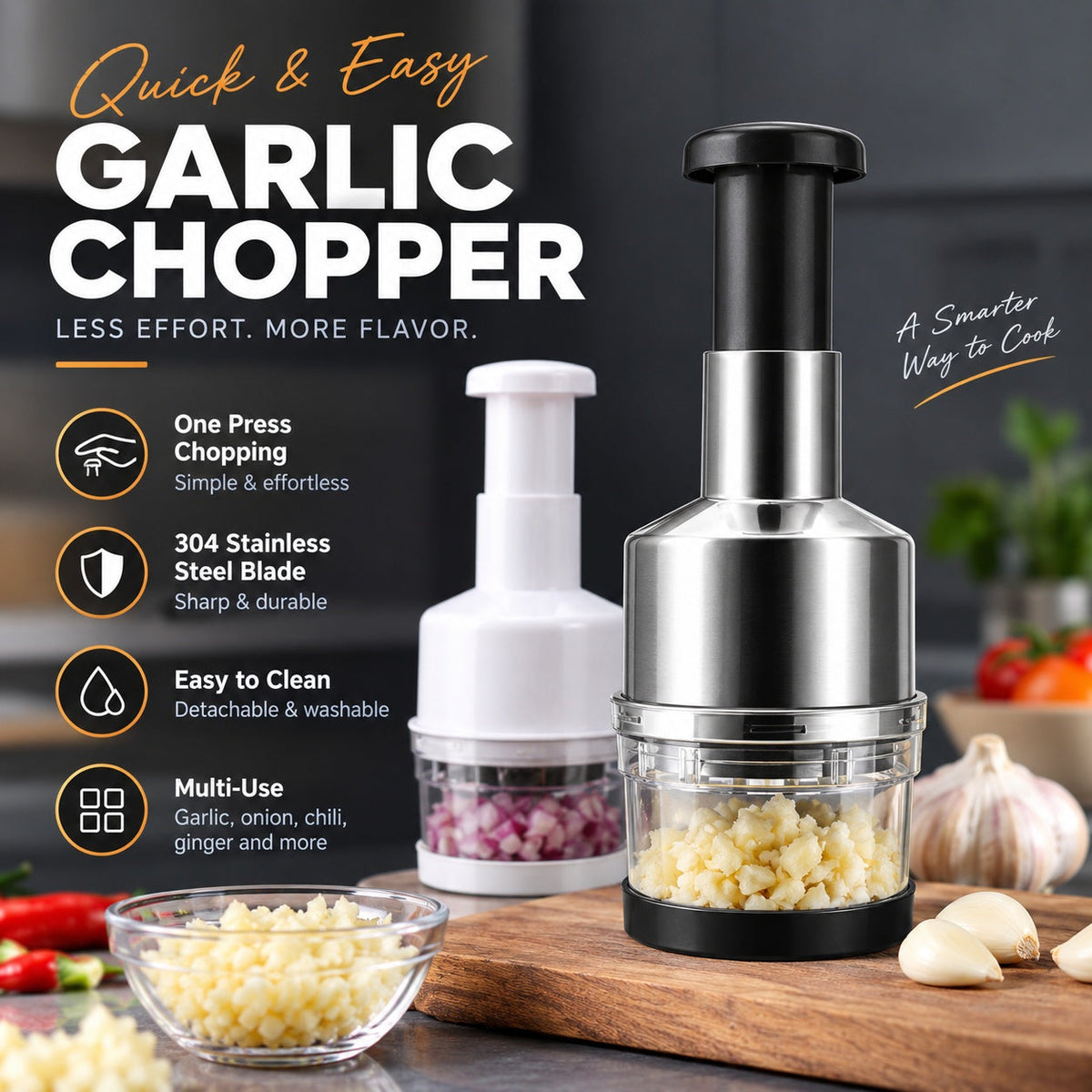 🥣Chop Garlic Faster – Press-Down Manual Food Chopper