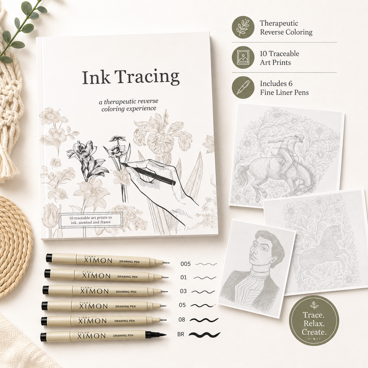 📚Ink Tracing Book — Therapeutic Reverse Coloring for Beginners