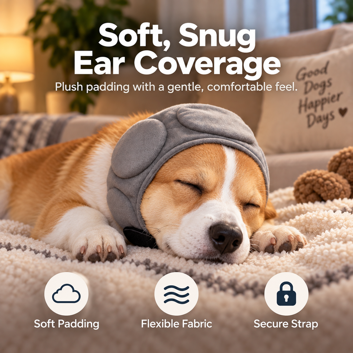 🐶 Soft Padded Dog Ear Comfort Wrap – Adjustable Head Cover for Storms, Grooming & Travel