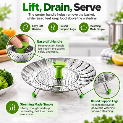 🥦 Expandable Folding Steamer Basket – Adjustable Stainless Steel Cooking Insert, 2 Sizes