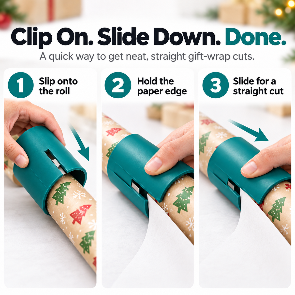 🎁 Wrapping Paper Cutter – Clip, Slide & Cut Straighter