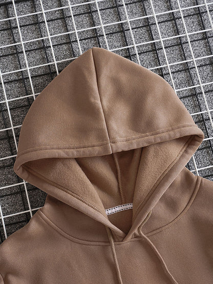 Men Solid Drawstring Pocket Detail Thermal Lined Sweatshirt