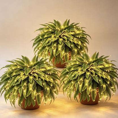 ☀️ Glowing Artificial Boston Fern – Zero-Watering Lighted Porch & Home Decor