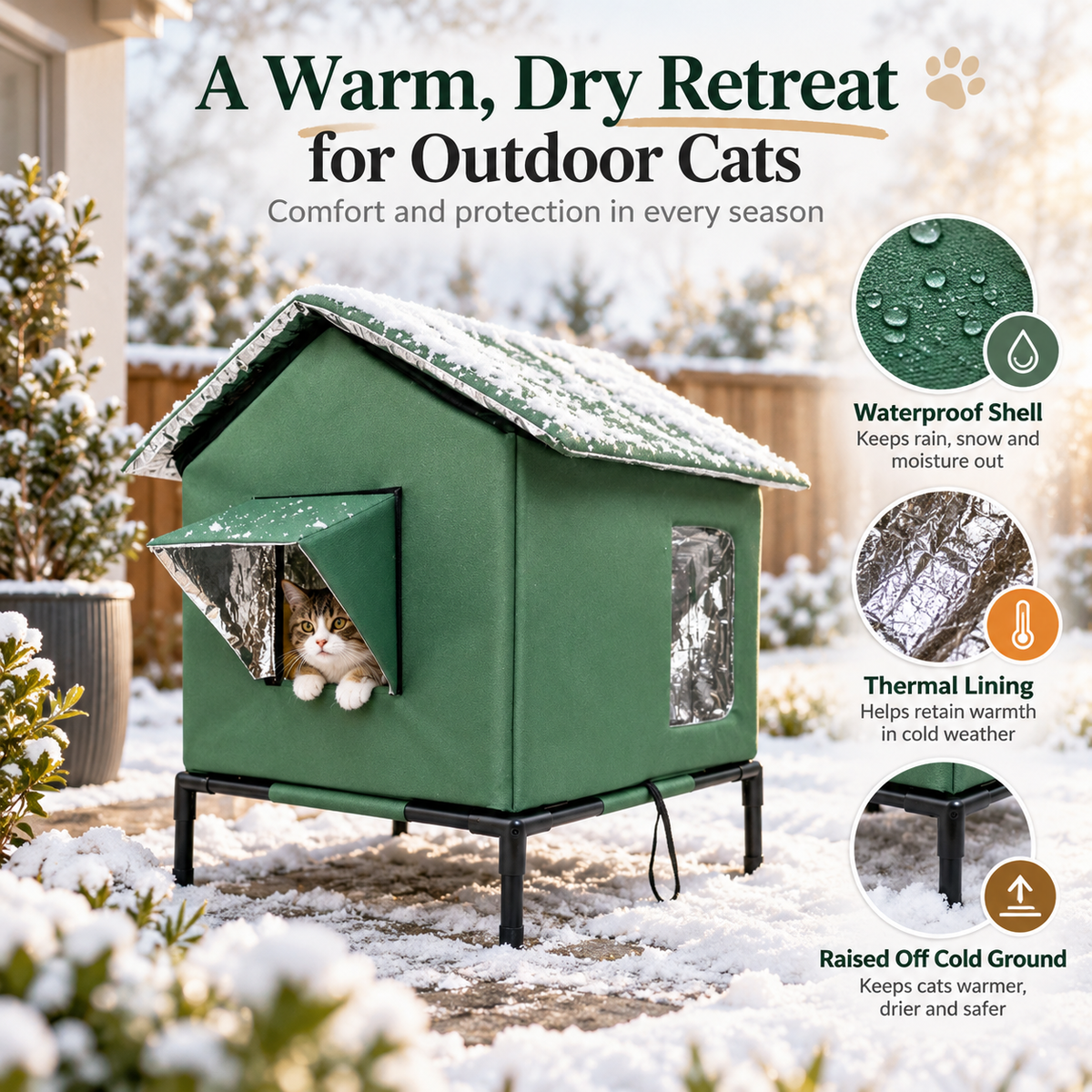 🐱 LIMITED-TIME 50% OFF! ✨ All-Weather Elevated Outdoor Cat House – Waterproof, Thermal Lining, Foldable