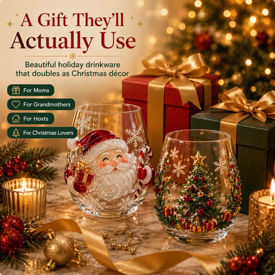 🎅✨Magical Christmas 3D Glass Cup Collection – Santa, Reindeer, Snowman & Christmas Tree