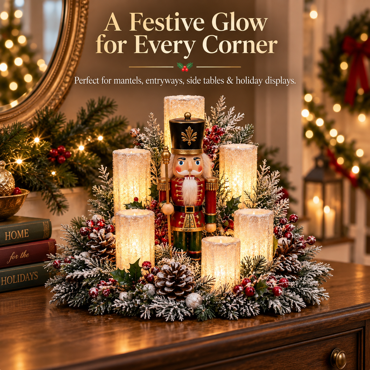 🌲Lighted Christmas Centerpiece — 7 Styles, Candle-Style Holiday Decor