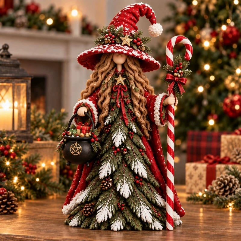 Christmas decorative figure in the shape of a Christmas tree – Santa Claus, snowman & Christmas witch with festive details