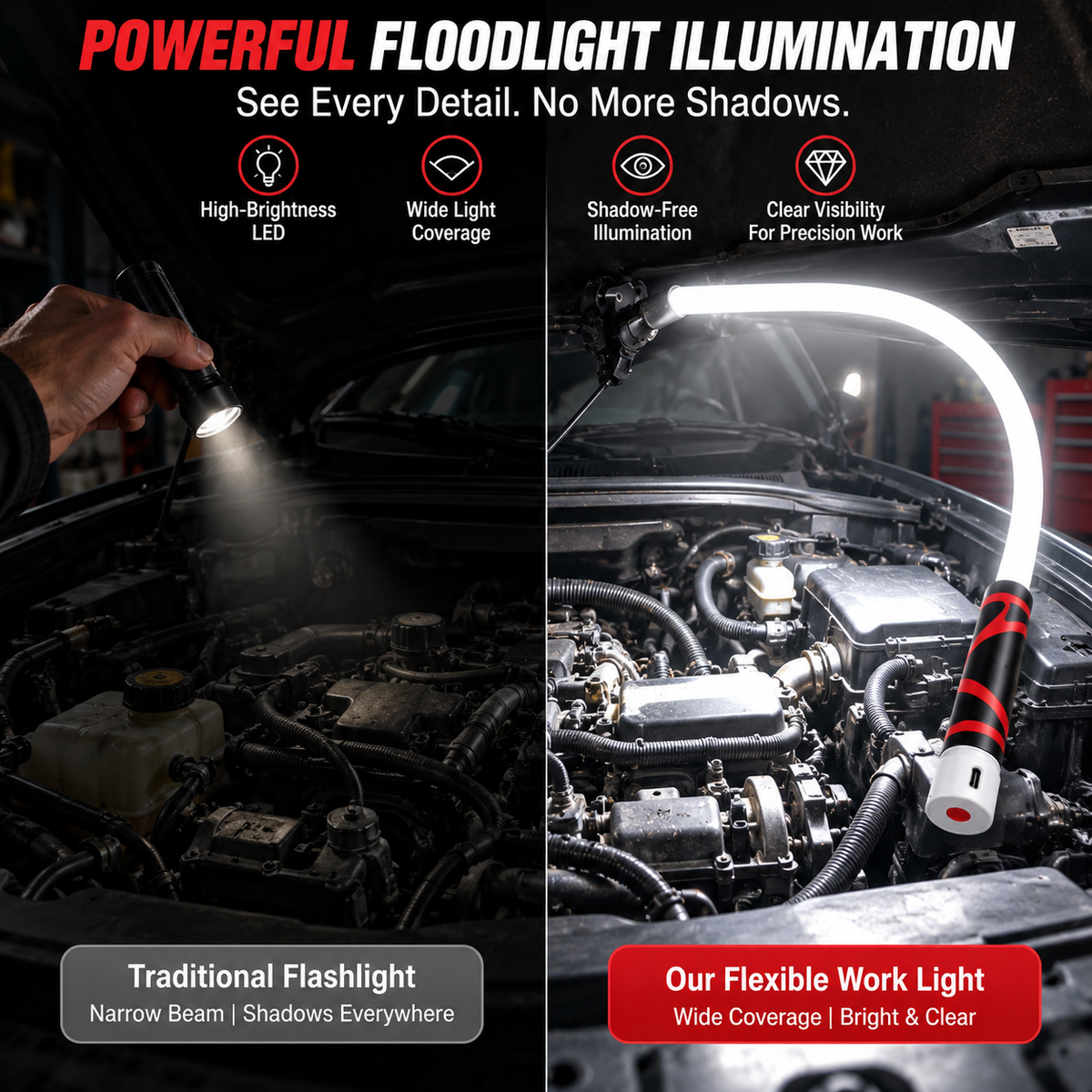 🔧 Bendable LED Work Light – Hands-Free Lighting for Tight, Dark Spaces